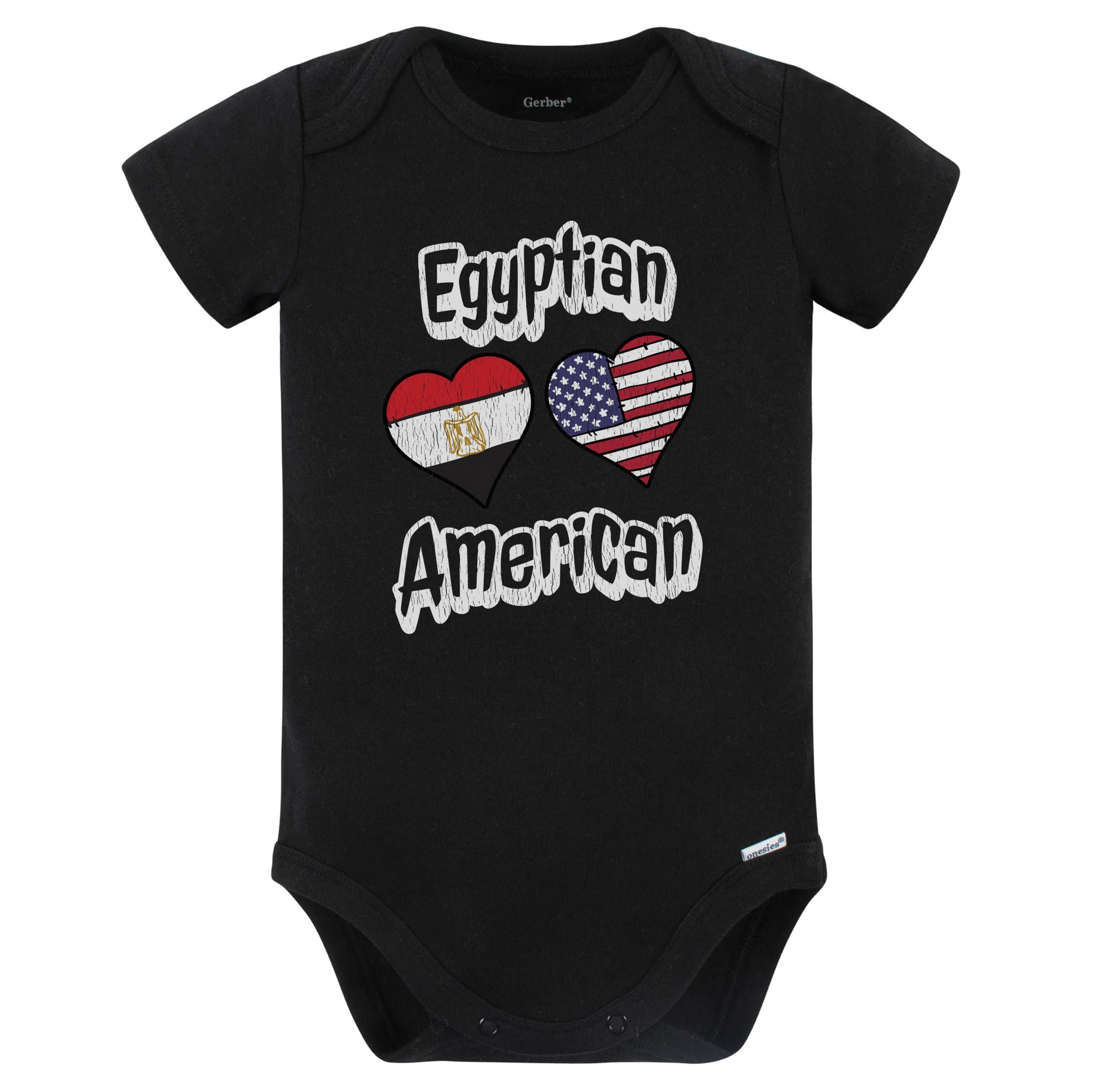 Egyptian American Flag Hearts Combo Egypt Baby Bodysuit Distressed (Black)
