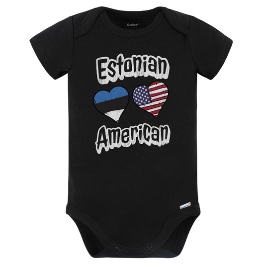 Estonian American Flag Hearts Combo Estonia Baby Bodysuit Distressed (Black)