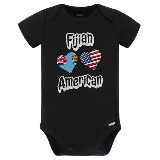 Fijian American Flag Hearts Combo Fiji Baby Bodysuit Distressed (Black)