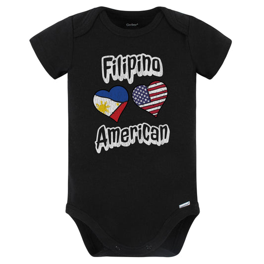Filipino American Flag Hearts Combo Philippines Baby Bodysuit Distressed (Black)