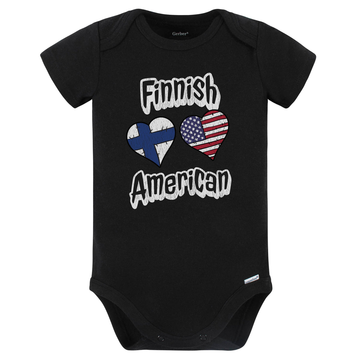 Finnish American Flag Hearts Combo Finland Baby Bodysuit Distressed (Black)