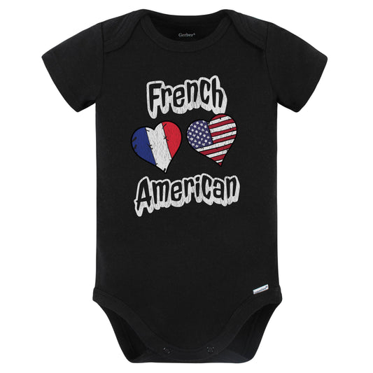 French American Flag Hearts Combo France Baby Bodysuit Distressed (Black)
