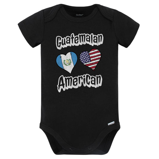 Guatemalan American Flag Hearts Combo Guatemala Baby Bodysuit Distressed (Black)