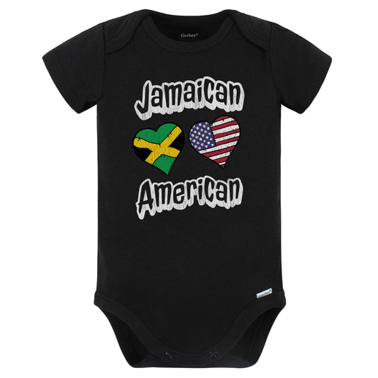 Jamaican American Flag Hearts Combo Jamaica Baby Bodysuit Distressed (Black)