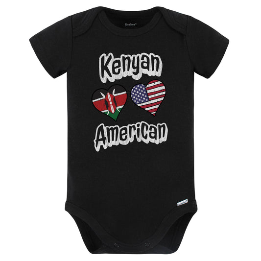 Kenyan American Flag Hearts Combo Kenya Baby Bodysuit Distressed (Black)
