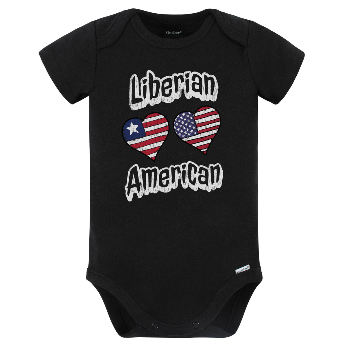 Liberian American Flag Hearts Combo Liberia Baby Bodysuit Distressed (Black)
