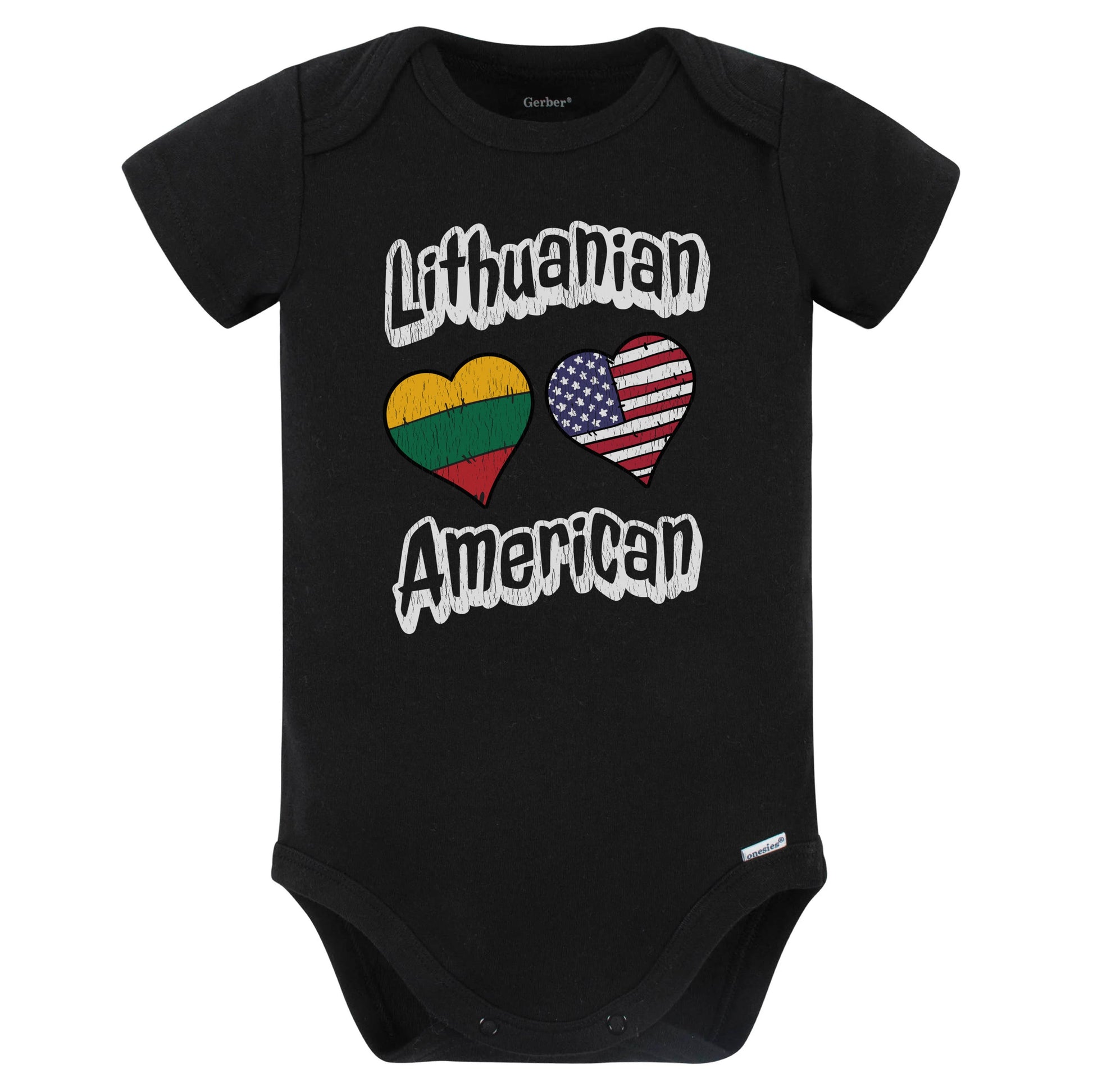 Lithuanian American Flag Hearts Combo Lithuania Baby Bodysuit Distressed (Black)