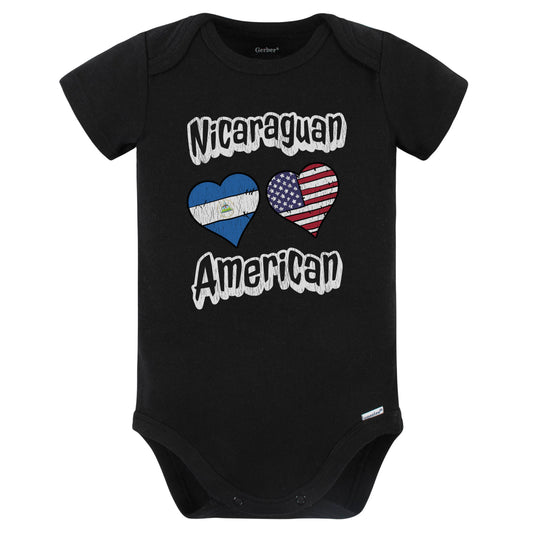 Nicaraguan American Flag Hearts Combo Nicaragua Baby Bodysuit Distressed (Black)