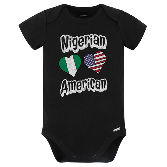 Nigerian American Flag Hearts Combo Nigeria Baby Bodysuit Distressed (Black)