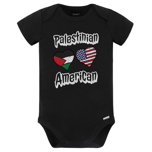 Palestinian American Flag Hearts Combo Palestine Baby Bodysuit Distressed (Black)