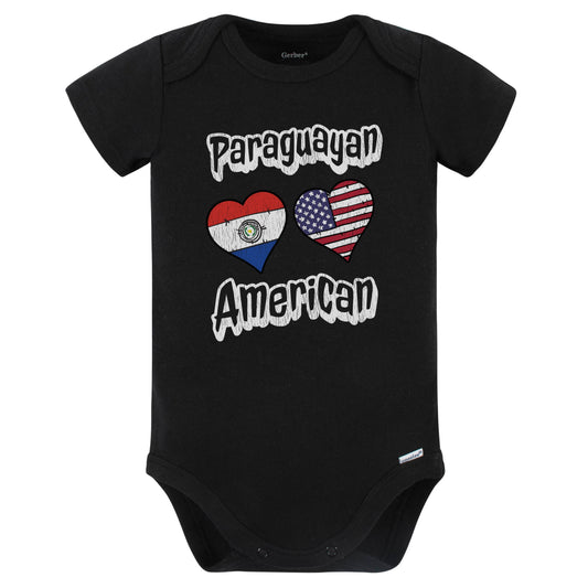 Paraguayan American Flag Hearts Combo Paraguay Baby Bodysuit Distressed (Black)
