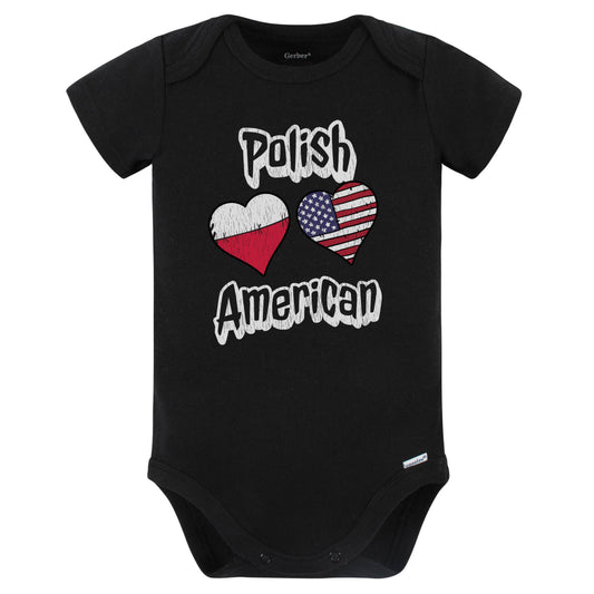Polish American Flag Hearts Combo Poland Baby Bodysuit Distressed (Black)