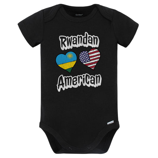 Rwandan American Flag Hearts Combo Rwanda Baby Bodysuit Distressed (Black)