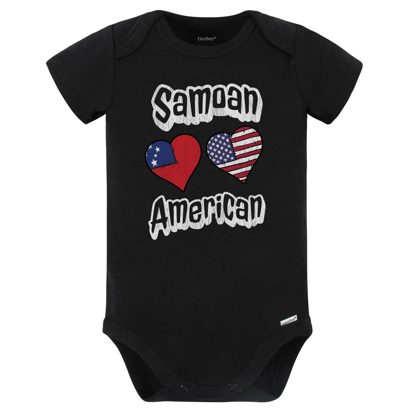Samoan American Flag Hearts Combo Samoa Baby Bodysuit Distressed (Black)