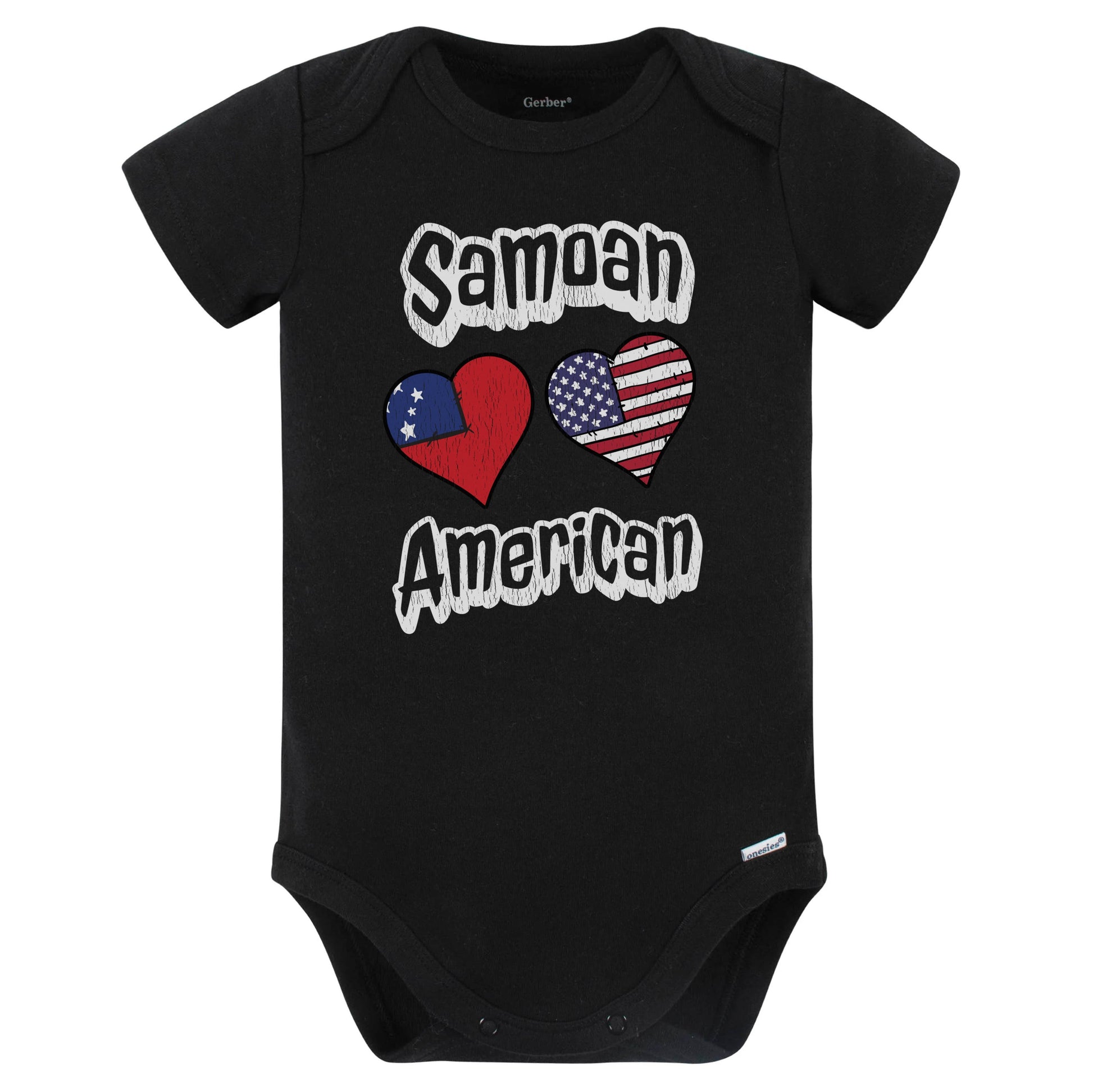 Samoan American Flag Hearts Combo Samoa Baby Bodysuit Distressed (Black)