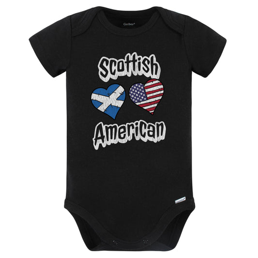 Scottish American Flag Hearts Combo Scotland Baby Bodysuit Distressed (Black)