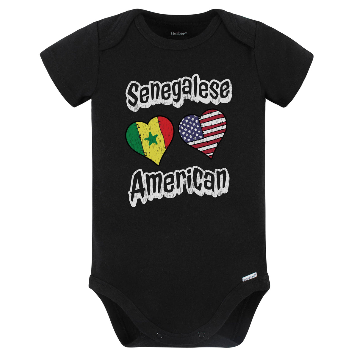 Senegalese American Flag Hearts Combo Senegal Baby Bodysuit Distressed (Black)