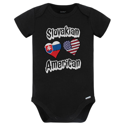 Slovakian American Flag Hearts Combo Slovakia Baby Bodysuit Distressed (Black)