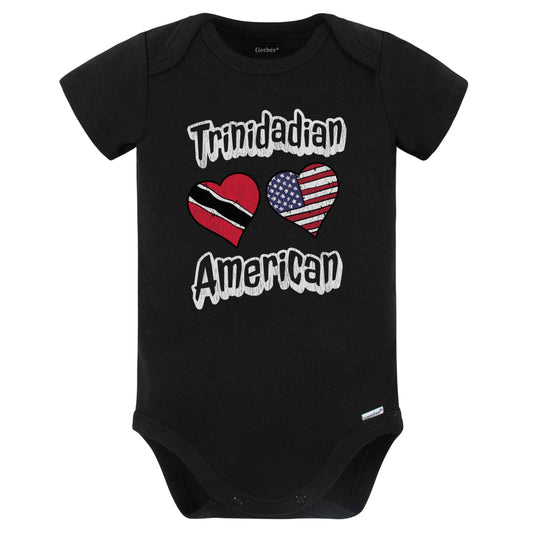 Trinidadian American Flag Hearts Combo Trinidad and Tobago Baby Bodysuit Distressed (Black)