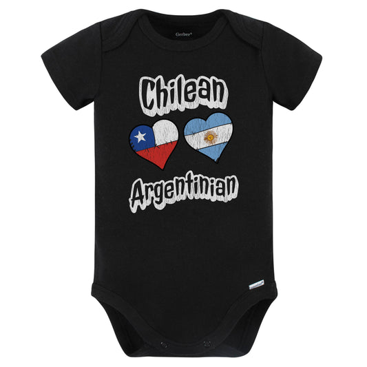 Chilean Argentinian Flag Heart Combo Chile Argentina Baby Bodysuit Distressed (Black)
