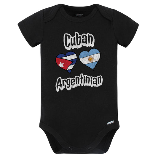 Cuban Argentinian Flag Heart Combo Cuba Argentina Baby Bodysuit Distressed (Black)
