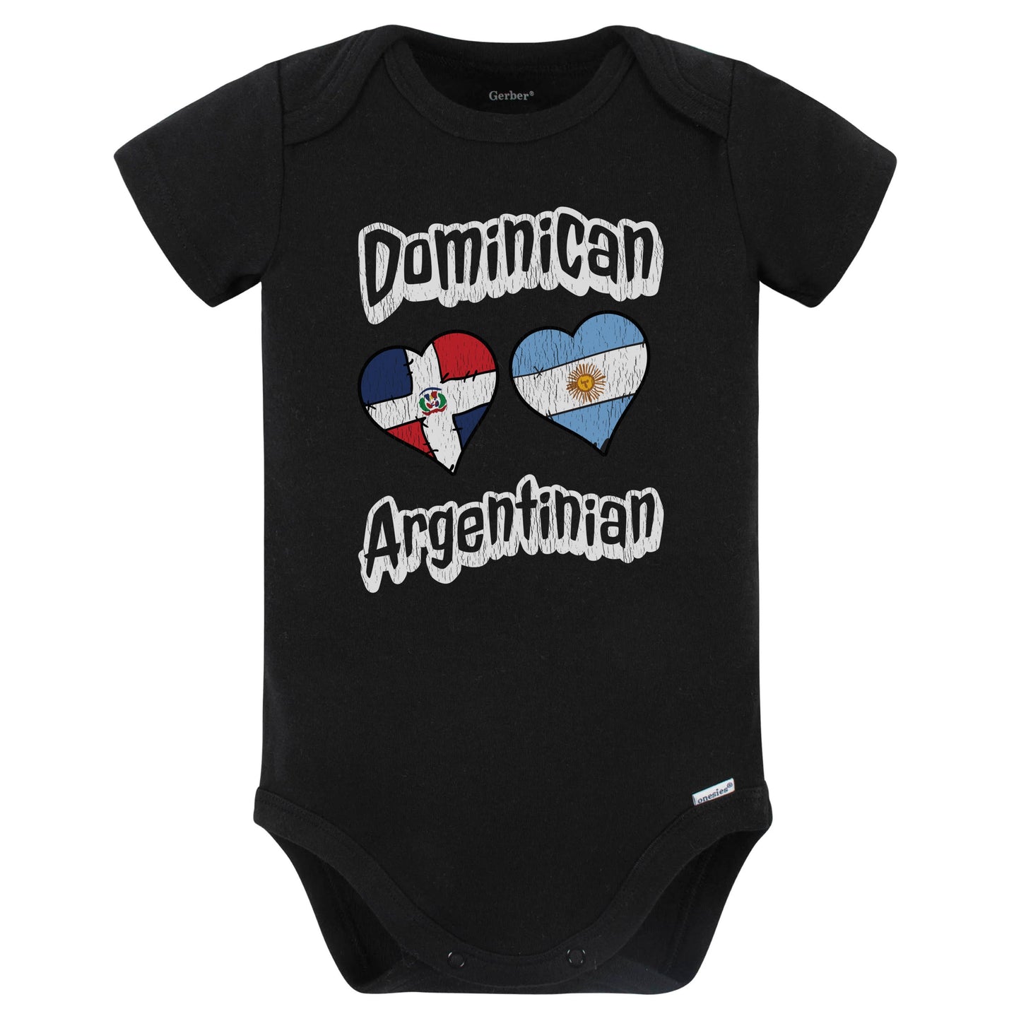 Dominican Argentinian Hearts Dominican Republic Argentina Baby Bodysuit Distressed (Black)