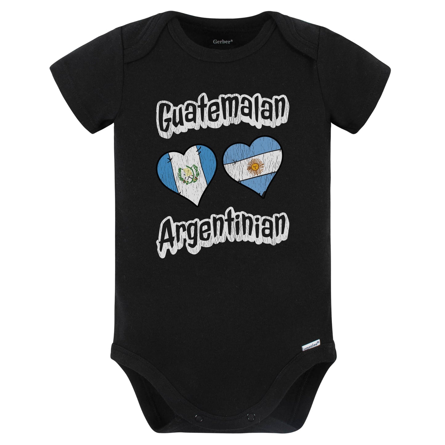 Guatemalan Argentinian Flag Heart Combo Guatemala Argentina Baby Bodysuit Distressed (Black)