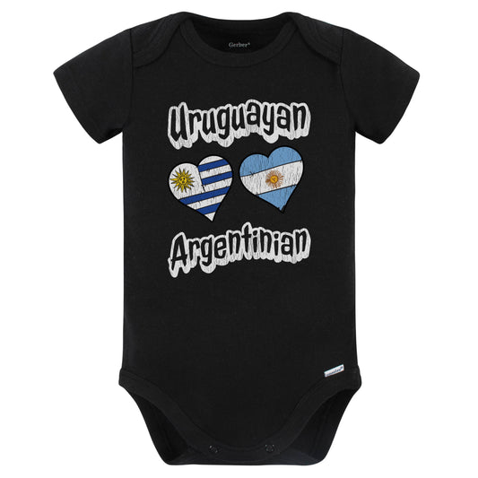 Uruguayan Argentinian Flag Heart Combo Uruguay Argentina Baby Bodysuit Distressed (Black)