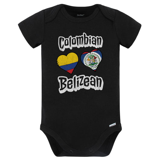 Colombian Belizean Flag Heart Combo Colombia Belize Baby Bodysuit Distressed (Black)