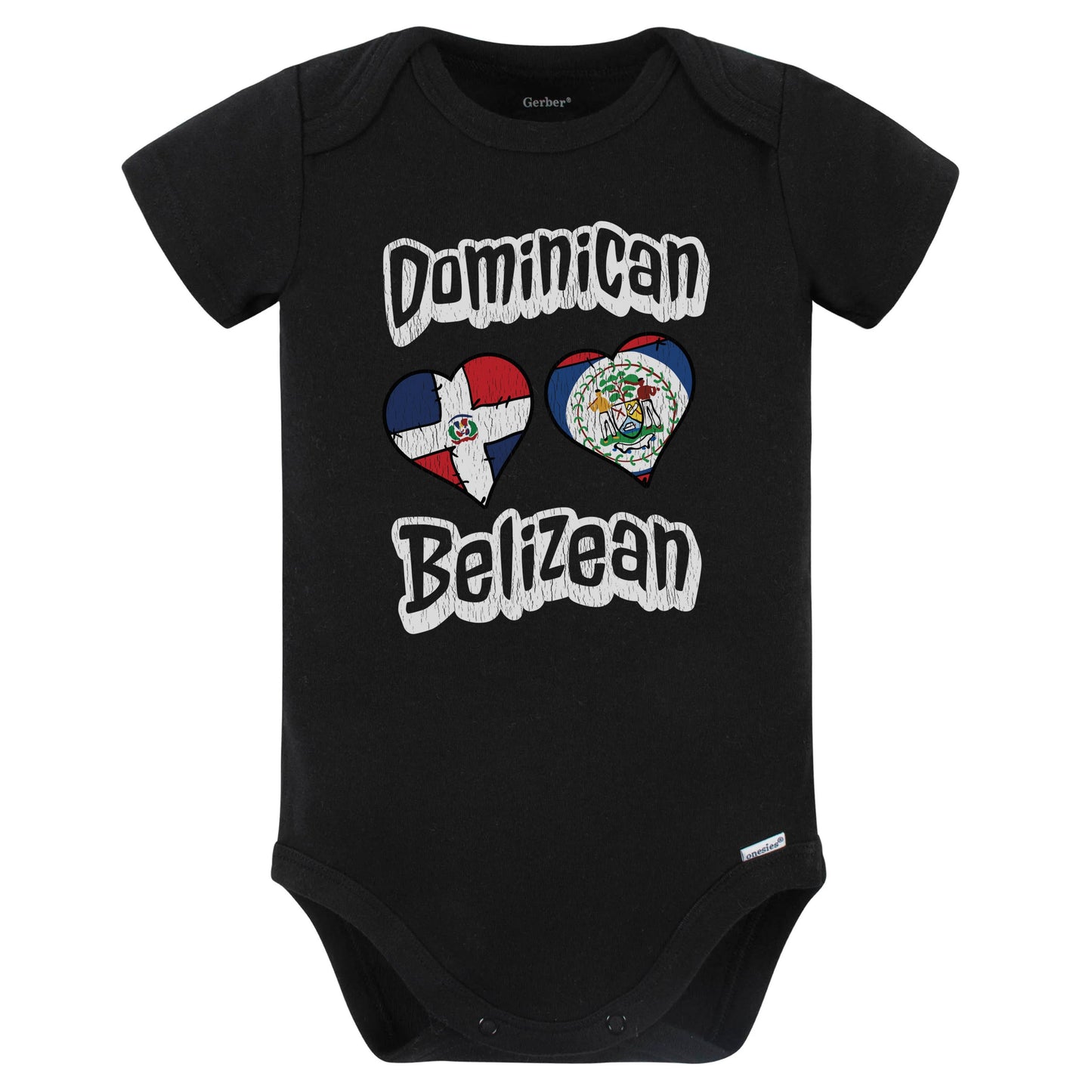 Dominican Belizean Flag Hearts Dominican Republic Belize Baby Bodysuit Distressed (Black)