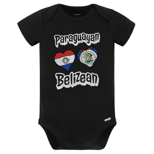 Paraguayan Belizean Flag Heart Combo Paraguay Belize Baby Bodysuit Distressed (Black)