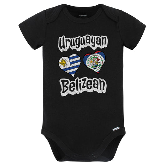 Uruguayan Belizean Flag Heart Combo Uruguay Belize Baby Bodysuit Distressed (Black)
