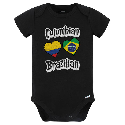 Colombian Brazilian Flag Heart Combo Colombia Brazil Baby Bodysuit Distressed (Black)