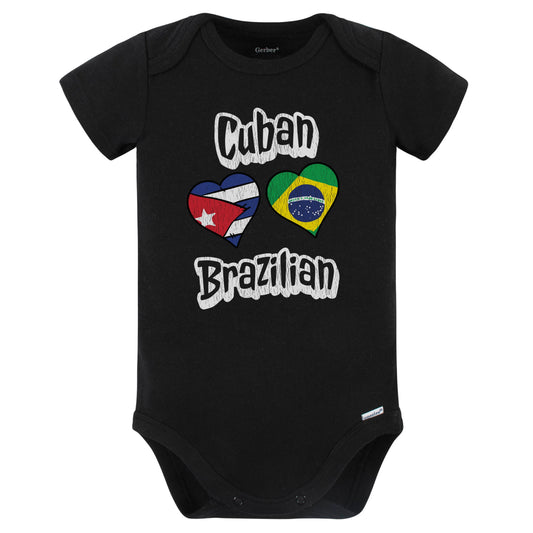 Cuban Brazilian Flag Heart Combo Cuba Brazil Baby Bodysuit Distressed (Black)
