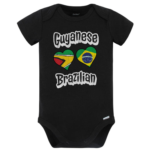 Guyanese Brazilian Flag Heart Combo Guyana Brazil Baby Bodysuit Distressed (Black)
