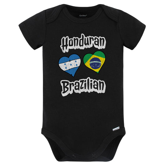 Honduran Brazilian Flag Heart Combo Honduras Brazil Baby Bodysuit Distressed (Black)