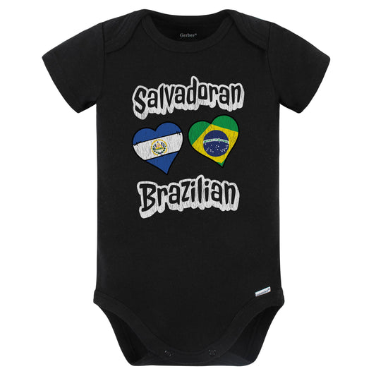 Salvadoran Brazilian Flag Heart Combo El Salvador Brazil Baby Bodysuit Distressed (Black)
