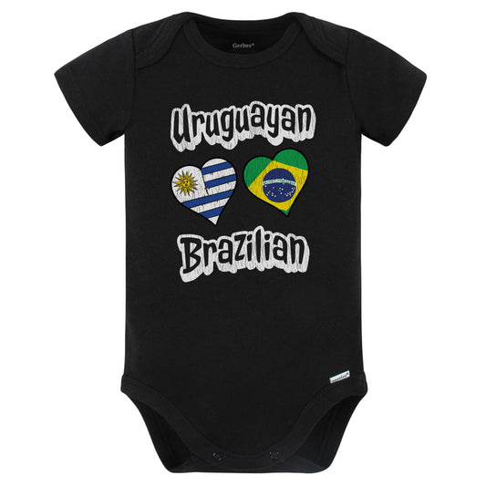Uruguayan Brazilian Flag Heart Combo Uruguay Brazil Baby Bodysuit Distressed (Black)