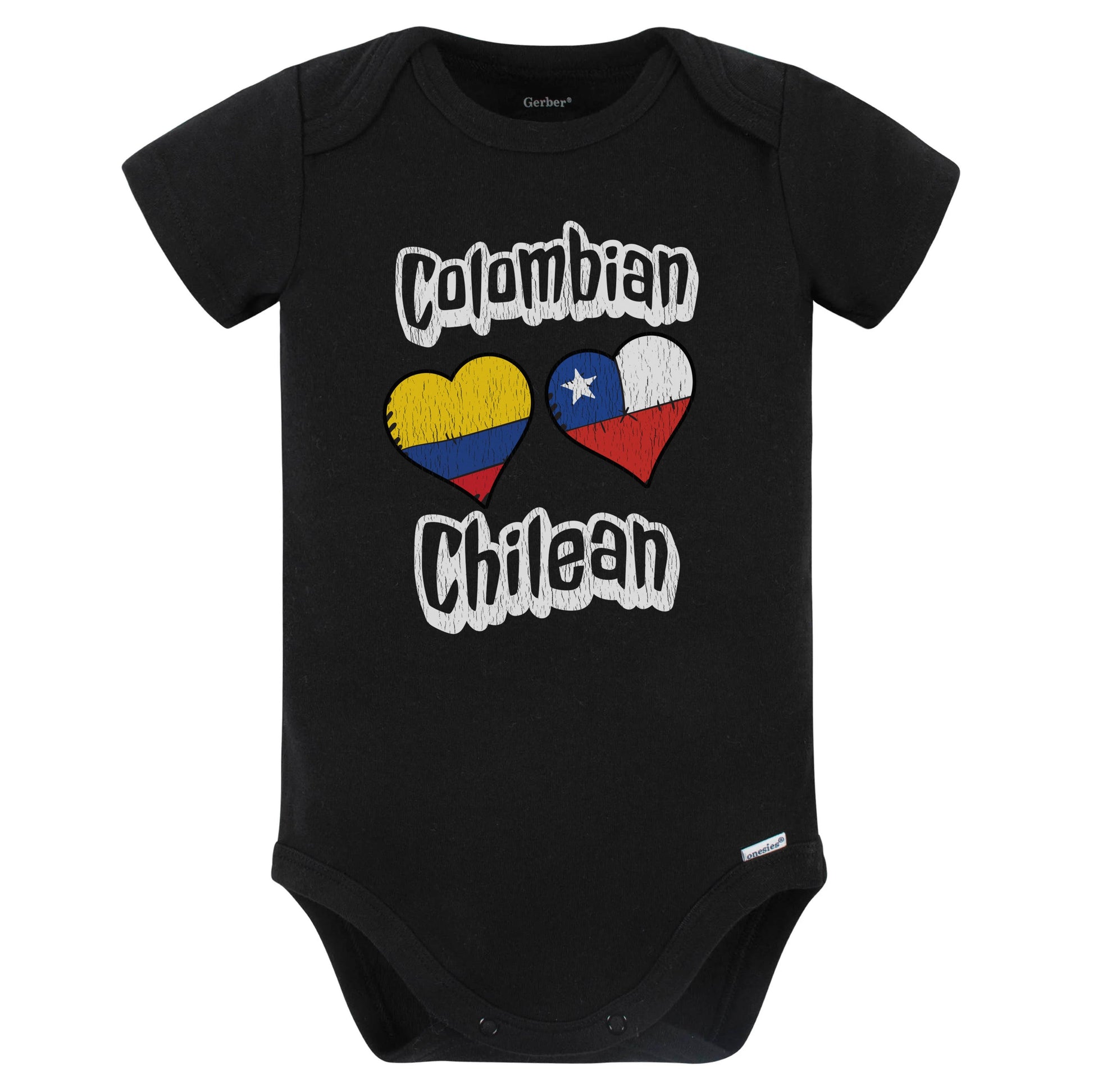 Colombian Chilean Flag Heart Combo Colombia Chile Baby Bodysuit Distressed (Black)