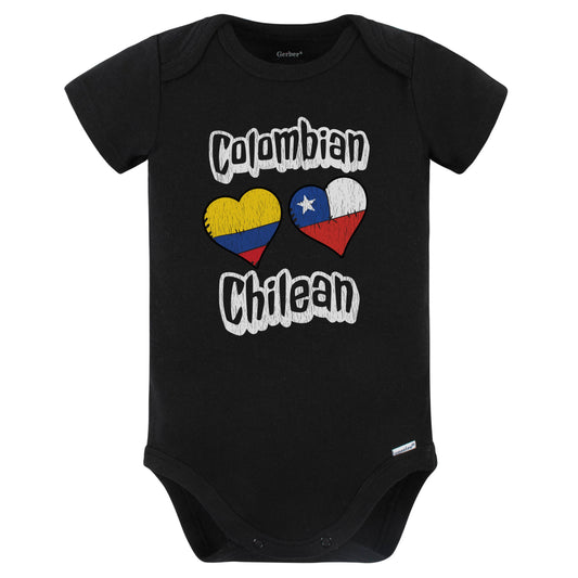 Colombian Chilean Flag Heart Combo Colombia Chile Baby Bodysuit Distressed (Black)