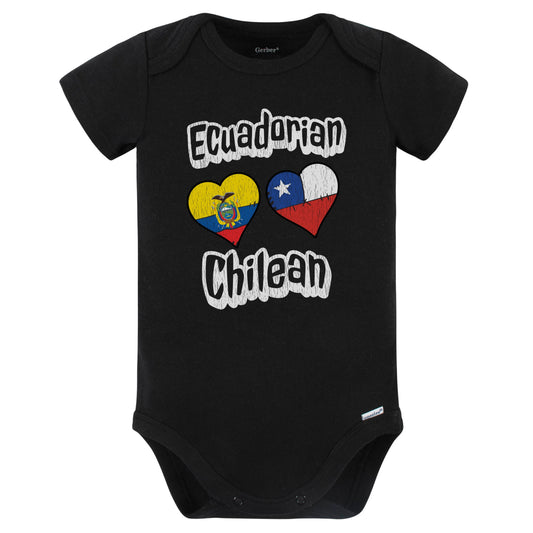 Ecuadorian Chilean Flag Heart Combo Ecuador Chile Baby Bodysuit Distressed (Black)