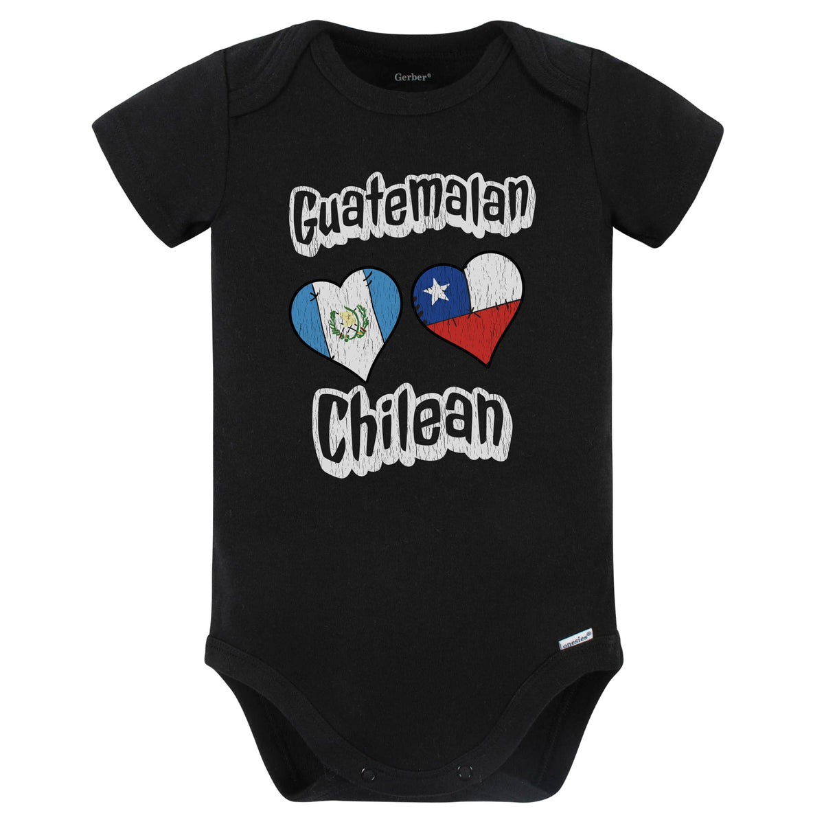 Guatemalan Chilean Flag Heart Combo Guatemala Chile Baby Bodysuit Distressed (Black)