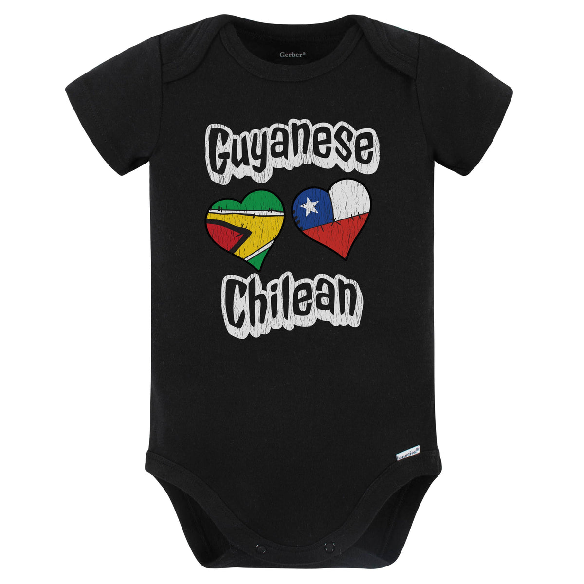 Guyanese Chilean Flag Heart Combo Guyana Chile Baby Bodysuit Distressed (Black)