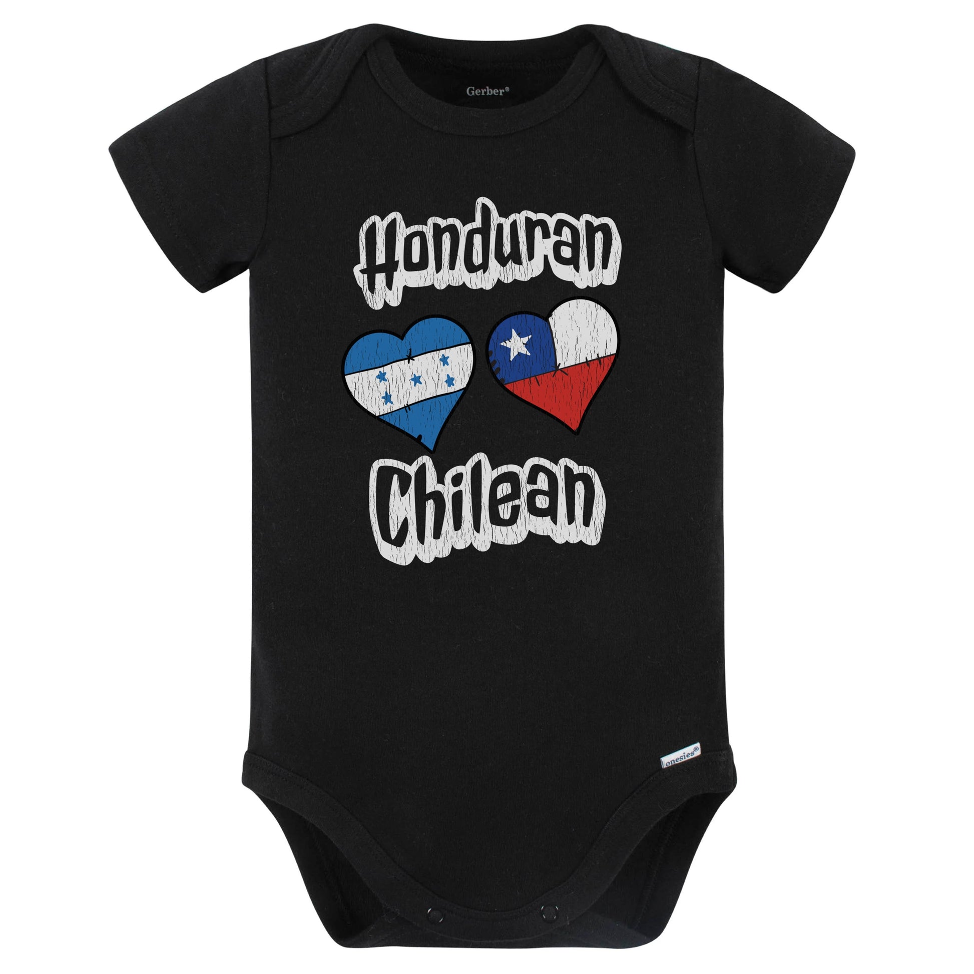 Honduran Chilean Flag Heart Combo Honduras Chile Baby Bodysuit Distressed (Black)