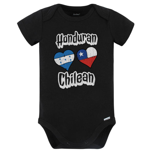 Honduran Chilean Flag Heart Combo Honduras Chile Baby Bodysuit Distressed (Black)