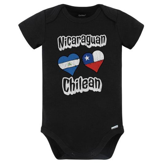 Nicaraguan Chilean Flag Heart Combo Nicaragua Chile Baby Bodysuit Distressed (Black)