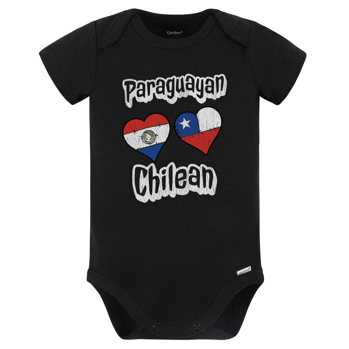 Paraguayan Chilean Flag Heart Combo Paraguay Chile Baby Bodysuit Distressed (Black)
