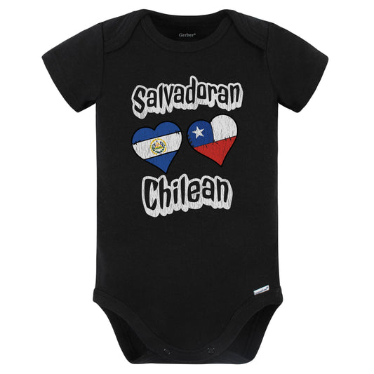 Salvadoran Chilean Flag Heart Combo El Salvador Chile Baby Bodysuit Distressed (Black)