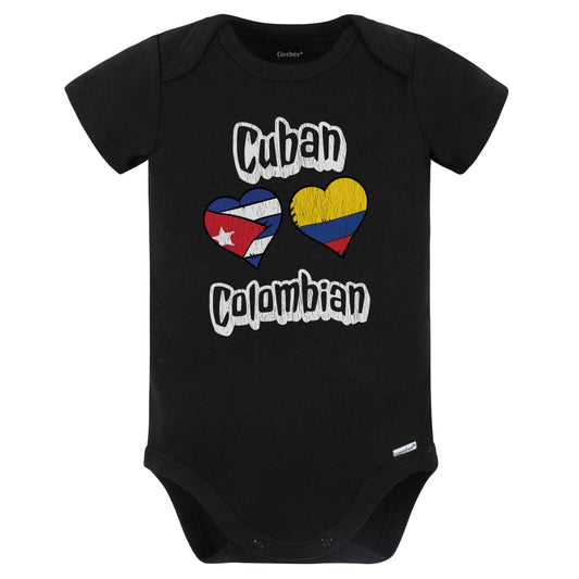 Cuban Colombian Flag Heart Combo Cuba Colombia Baby Bodysuit Distressed (Black)