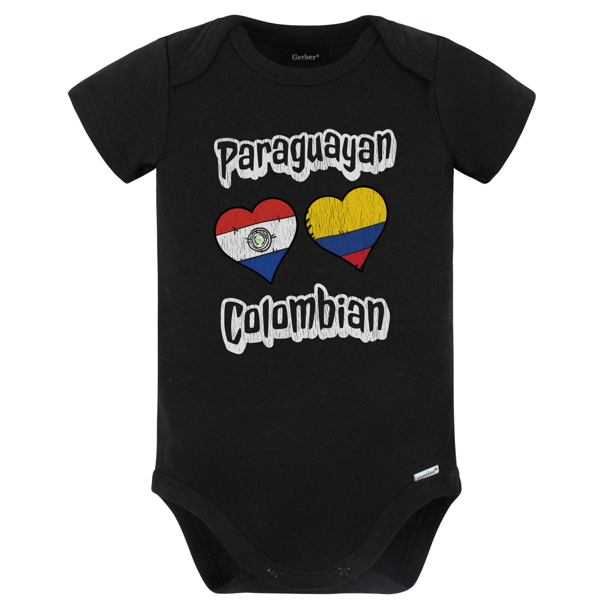 Paraguayan Colombian Flag Heart Combo Paraguay Colombia Baby Bodysuit Distressed (Black)